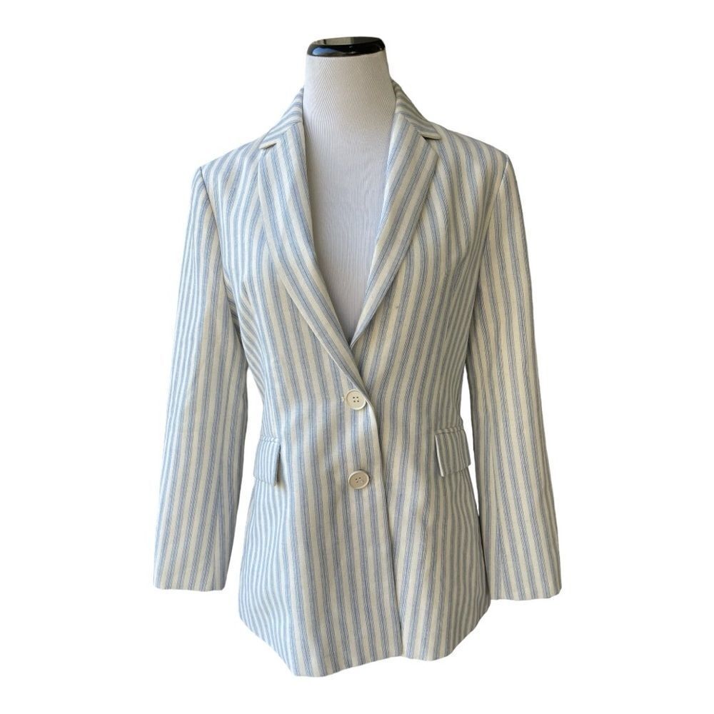 NWT GIBSONLOOK Blue White Stripe Blazer Size M Lined Two Button Preppy Elegant